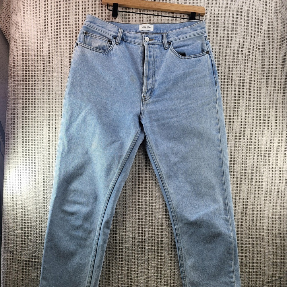 Still Here Jeans Womens 31 Light Wash High Rise Tapered Embroidered Denim